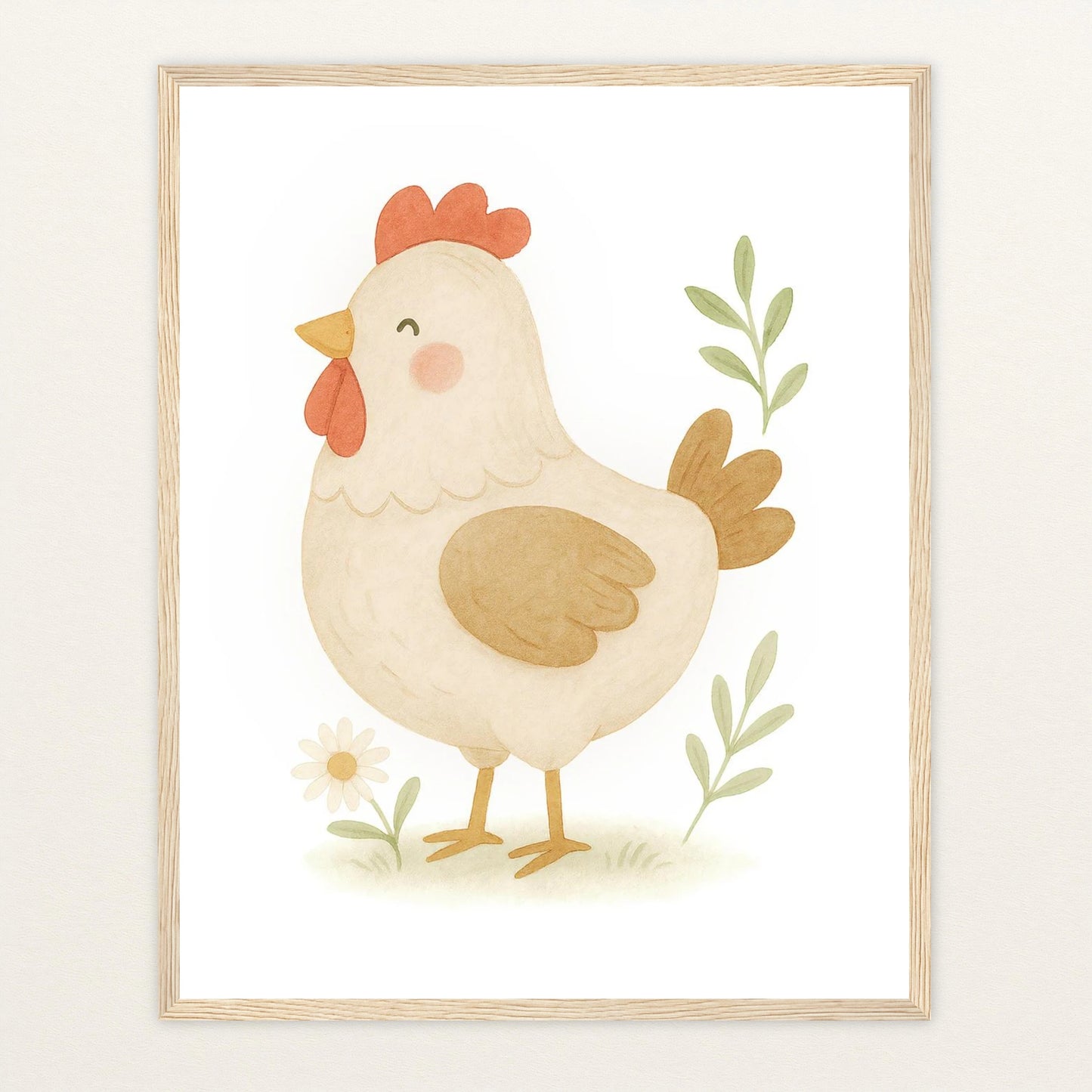 Hanni das Huhn Poster mit Holzrahmen von tinylearner