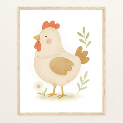 Hanni das Huhn Poster mit Holzrahmen von tinylearner