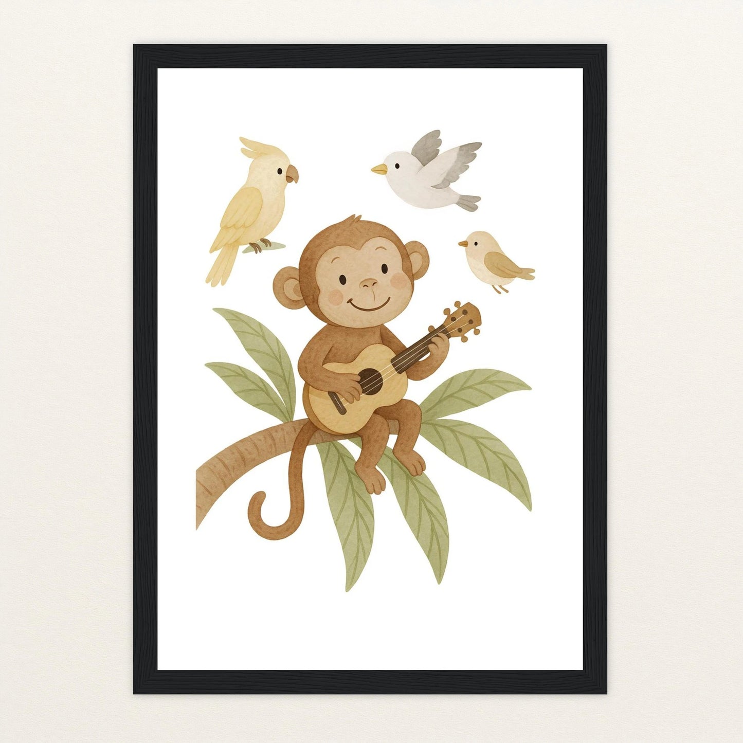Aki der Affe - Motiv: "Ukulele" Poster mit Holzrahmen von tinylearner