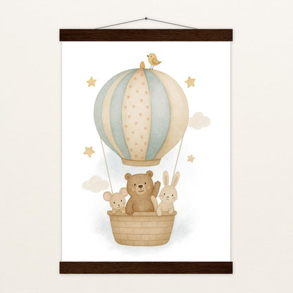 Tierfreunde - Motiv: "Heißluftballon" Poster mit Leisten von tinylearner