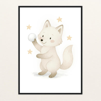 Pino der Polarfuchs - Motiv: "Schneeball" Poster mit Holzrahmen von tinylearner