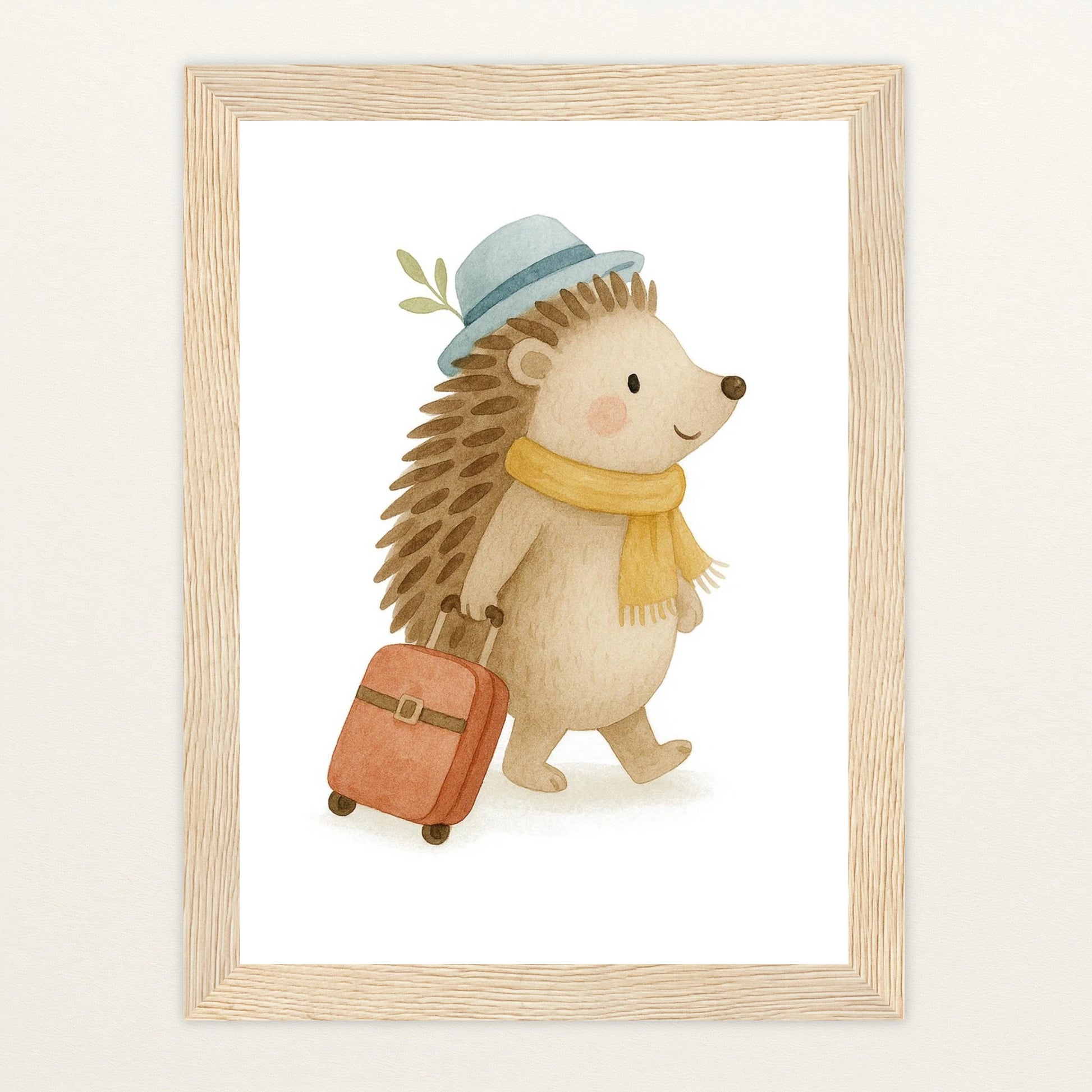 Iggi der Igel - Motiv: "Reisen" Poster mit Holzrahmen von tinylearner