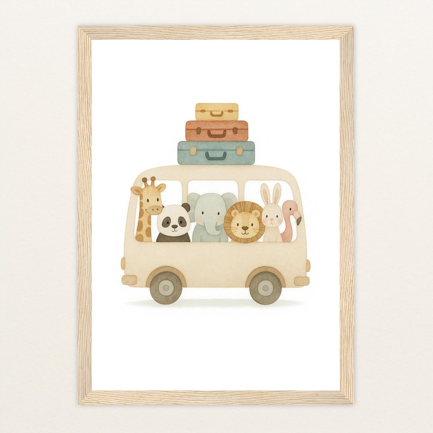 Tierfreunde - Motiv: "Reisebus" Poster mit Holzrahmen von tinylearner