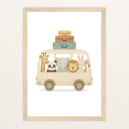 Tierfreunde - Motiv: "Reisebus" Poster mit Holzrahmen von tinylearner