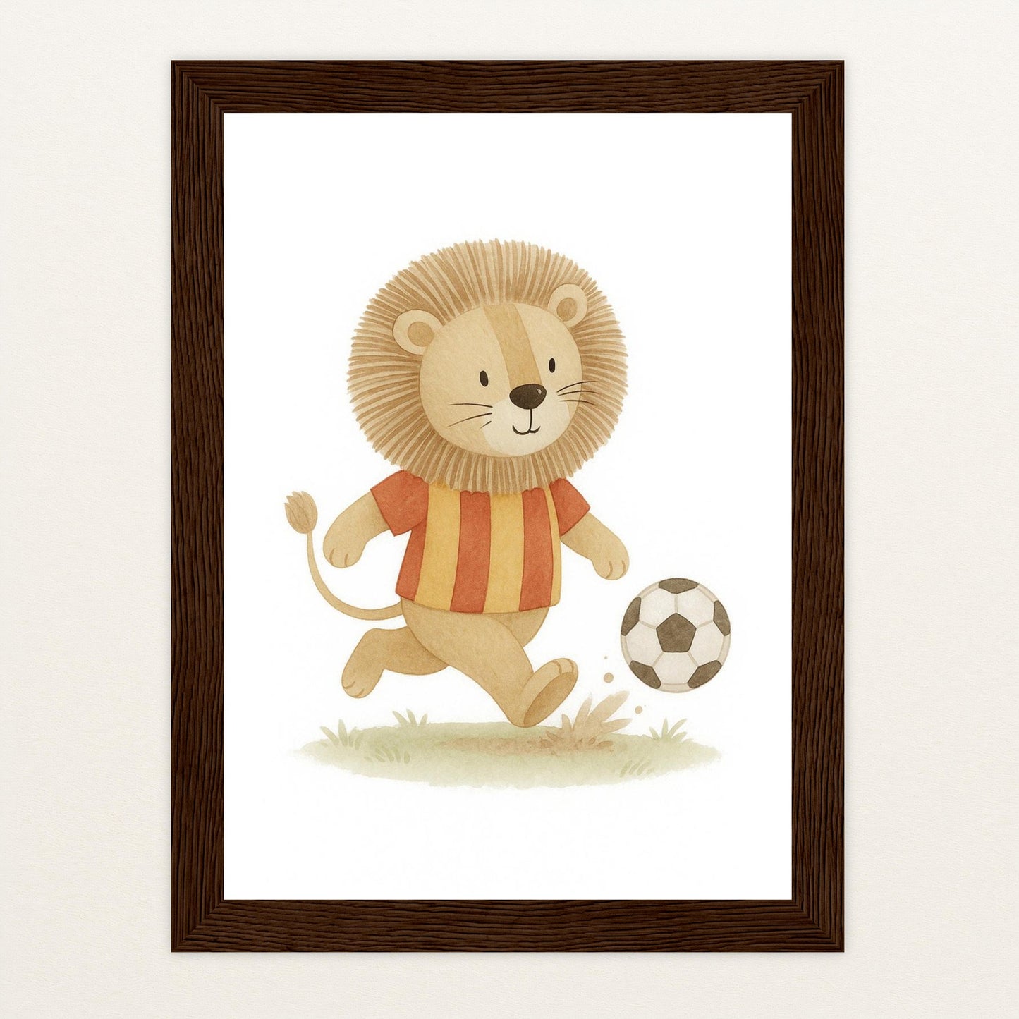 Leo der Löwe - Motiv: "Fußball" Poster mit Holzrahmen von tinylearner