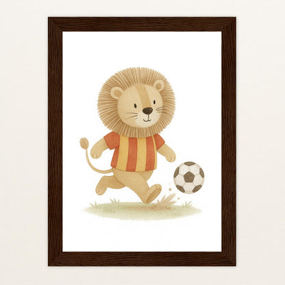 Leo der Löwe - Motiv: "Fußball" Poster mit Holzrahmen von tinylearner