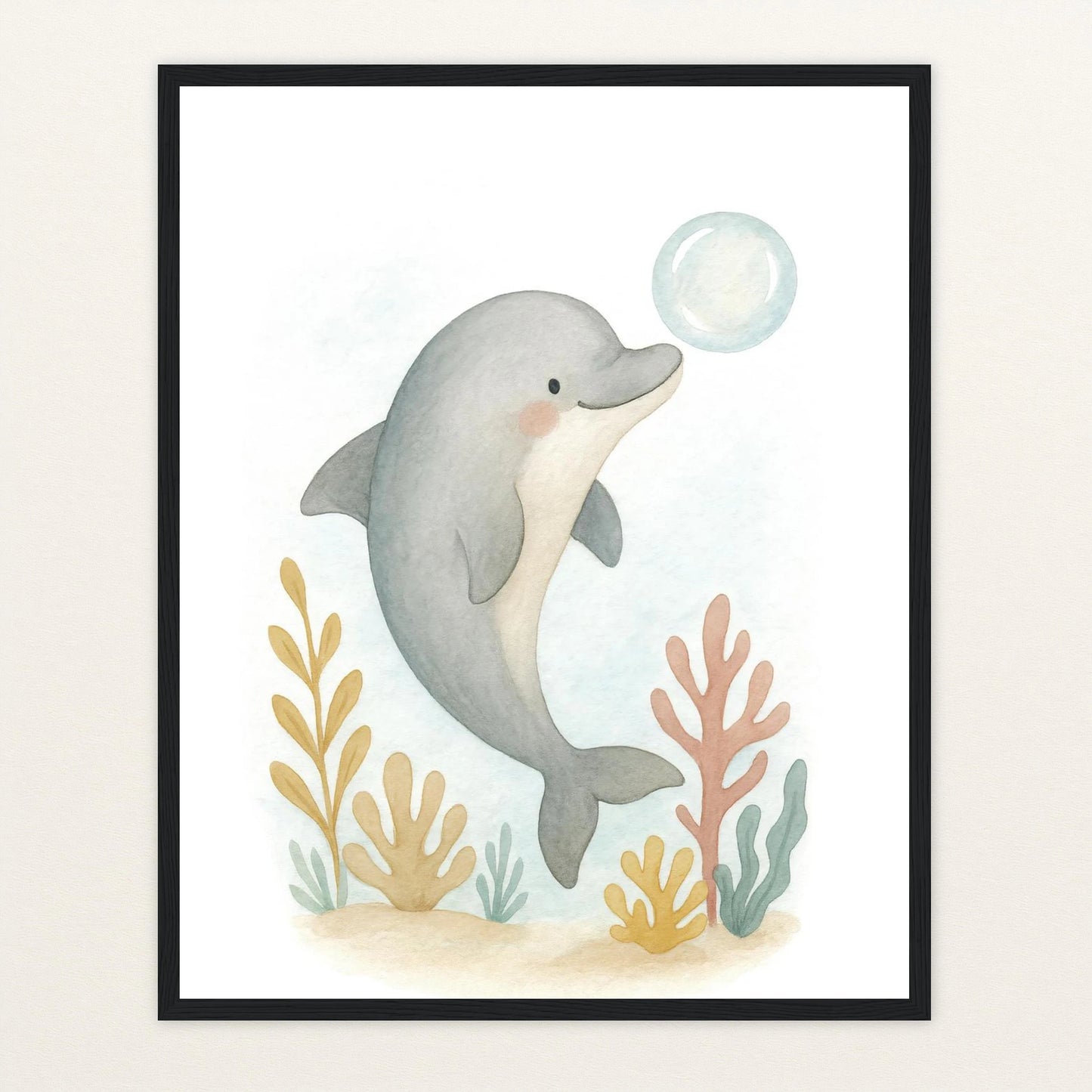 Dora der Delfin - Motiv: "Luftblase" Poster mit Holzrahmen von tinylearner