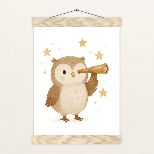 Emmi die Eule - Motiv: "Fernglas" Poster mit Leisten von tinylearner