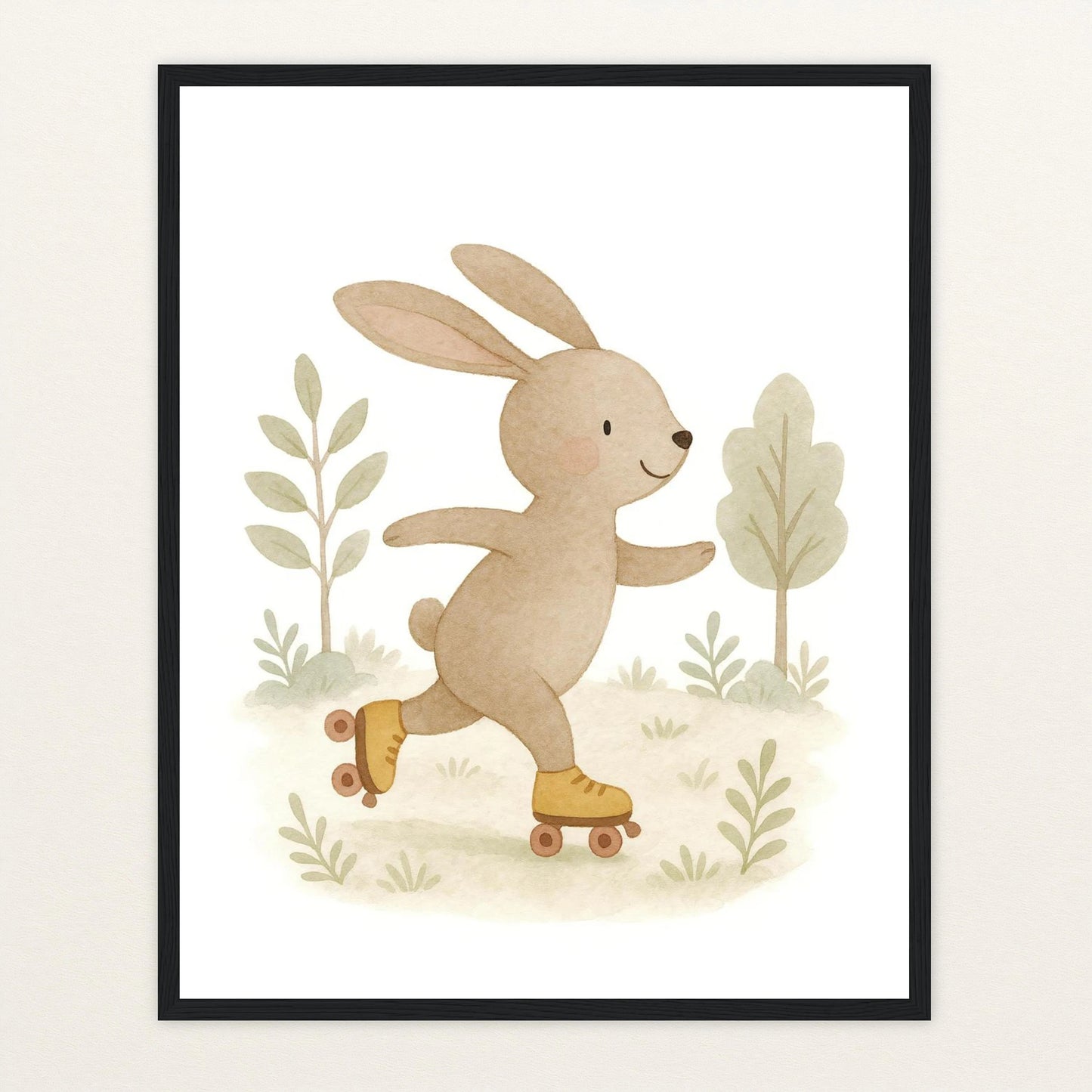 Holly der Hase - Motiv: "Rollschuhe" Poster mit Holzrahmen von tinylearner