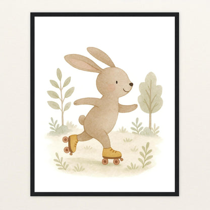 Holly der Hase - Motiv: "Rollschuhe" Poster mit Holzrahmen von tinylearner