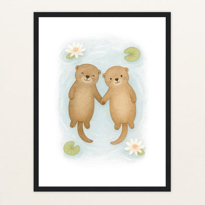 Otti der Otter Poster mit Holzrahmen von tinylearner