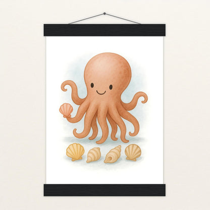 Tilli der Tintenfisch - Motiv: "Muscheln" Poster mit Leisten von tinylearner