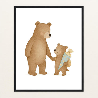 Balu der Bär - Motiv: "Schultüte" Poster mit Holzrahmen von tinylearner