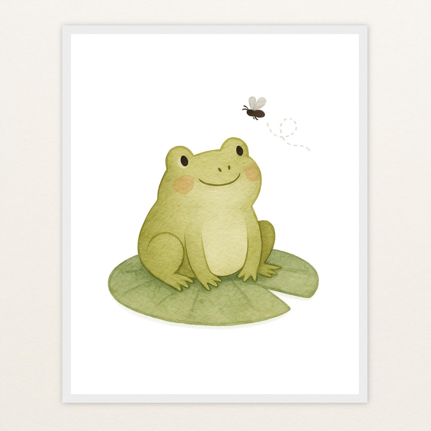 Flocke der Frosch - Motiv: "Fliege" Poster mit Holzrahmen von tinylearner