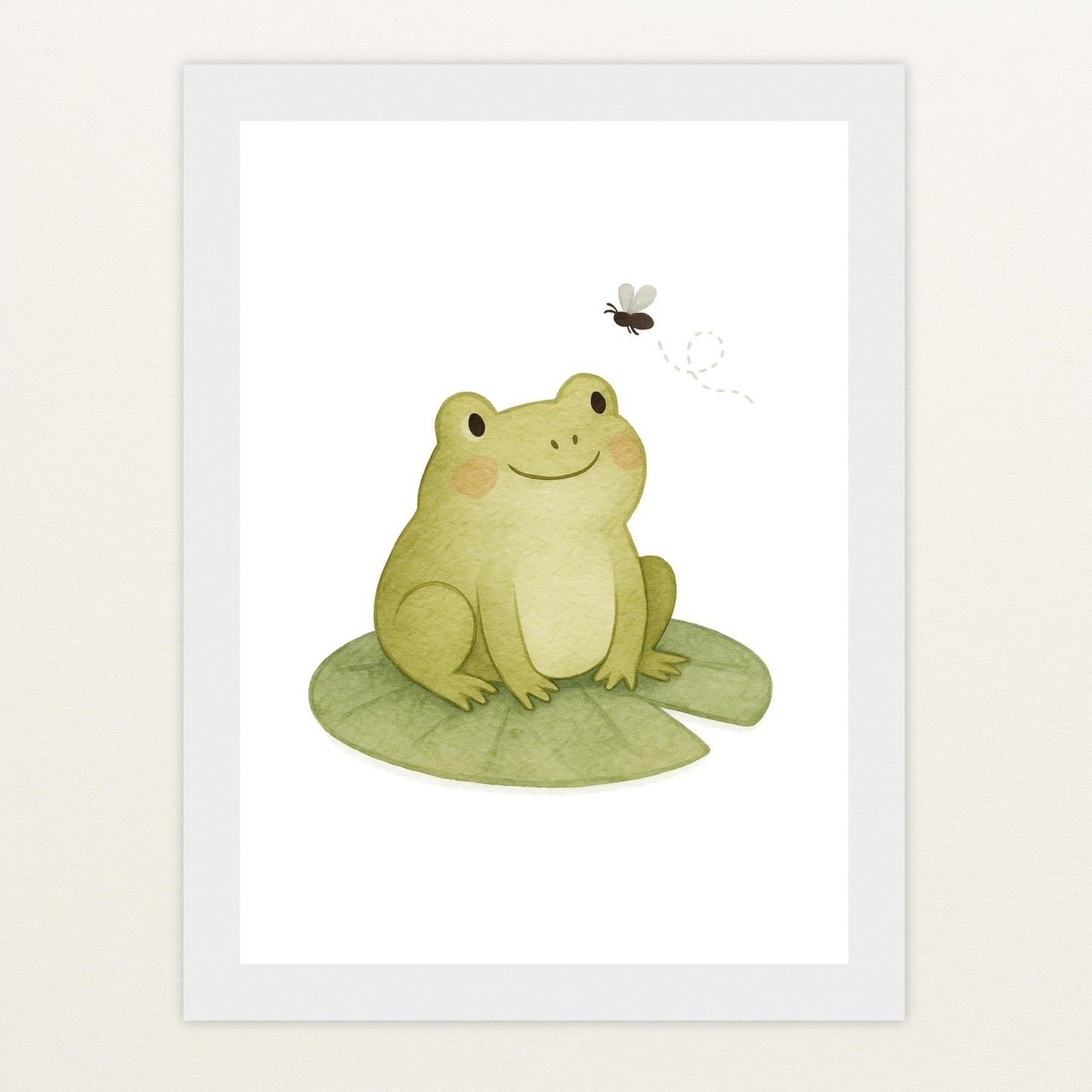 Flocke der Frosch - Motiv: "Fliege" Poster mit Holzrahmen von tinylearner