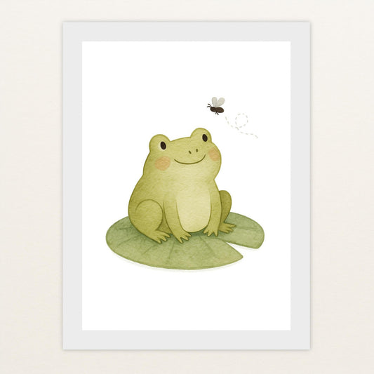 Flocke der Frosch - Motiv: "Fliege" Poster mit Holzrahmen von tinylearner