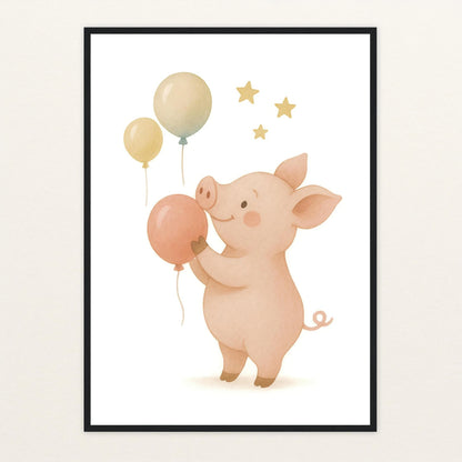 Susi das Schwein - Motiv: "Ballons" Poster mit Holzrahmen von tinylearner
