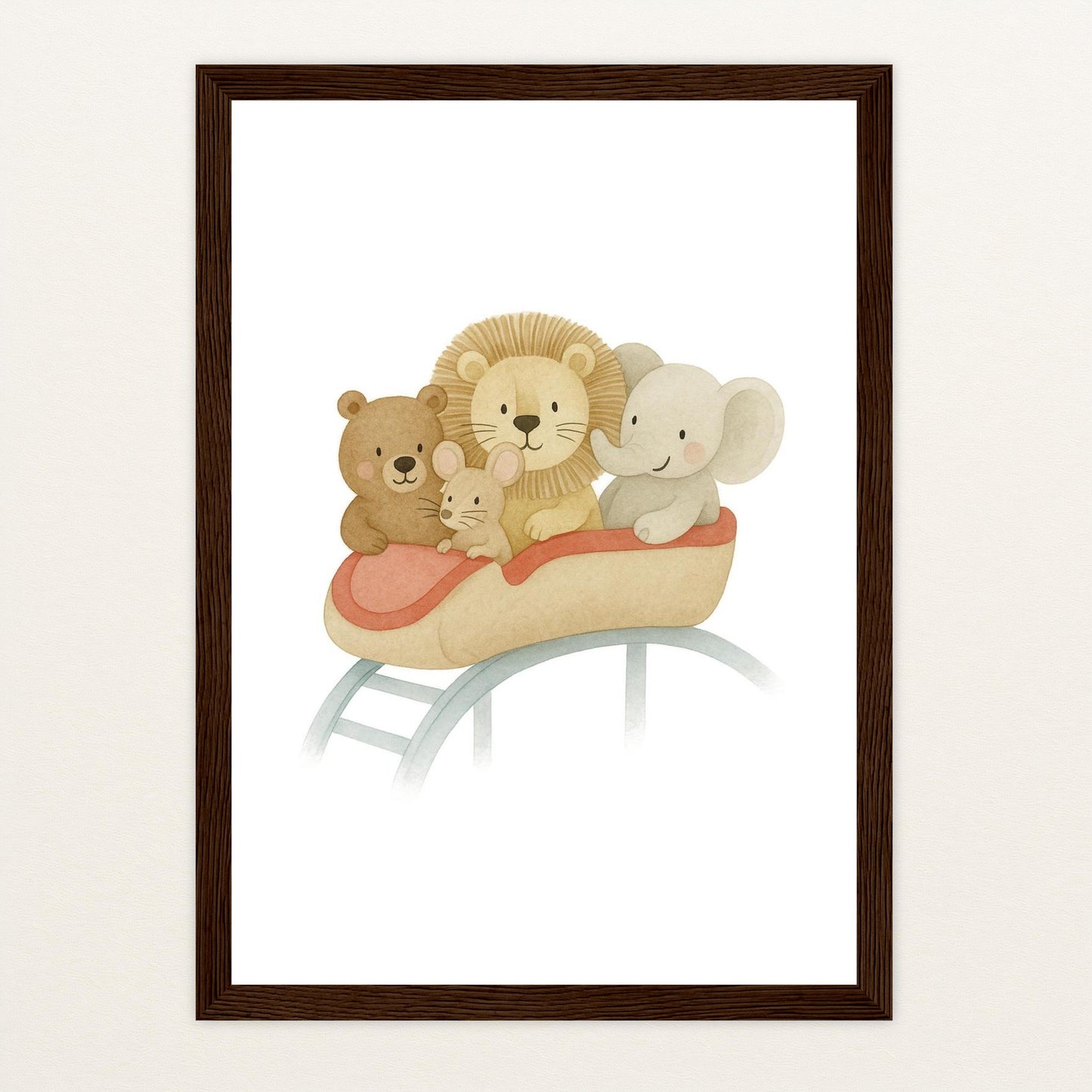 Tierfreunde - Motiv: "Achterbahn" Poster mit Holzrahmen von tinylearner