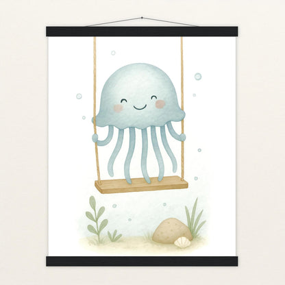 Quinn die Qualle - Motiv: "Schaukel" Poster mit Leisten von tinylearner