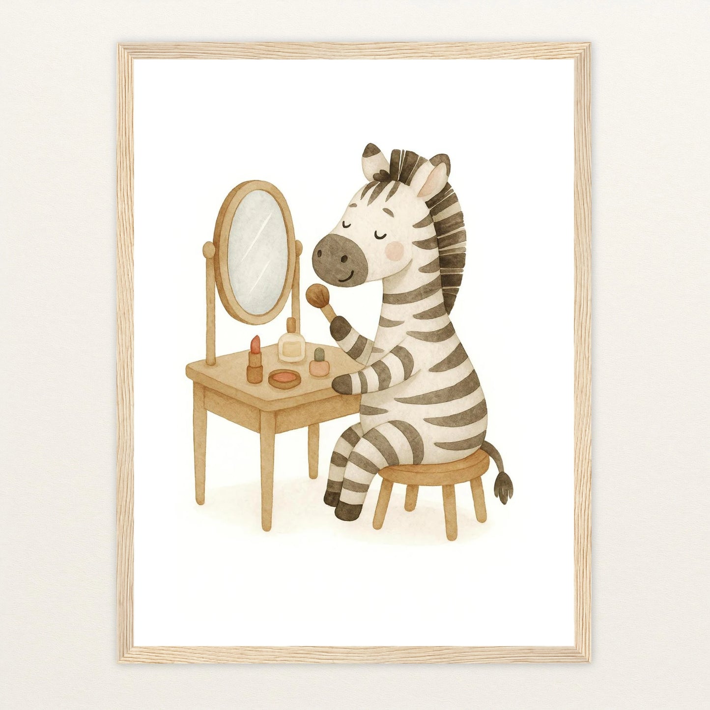 Zinni das Zebra - Motiv: "Schminken" Poster mit Holzrahmen von tinylearner