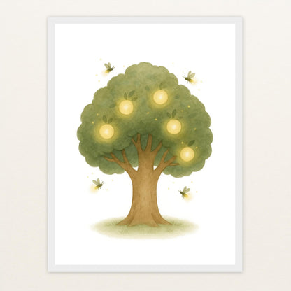 Leuchtbaum Poster mit Holzrahmen von tinylearner