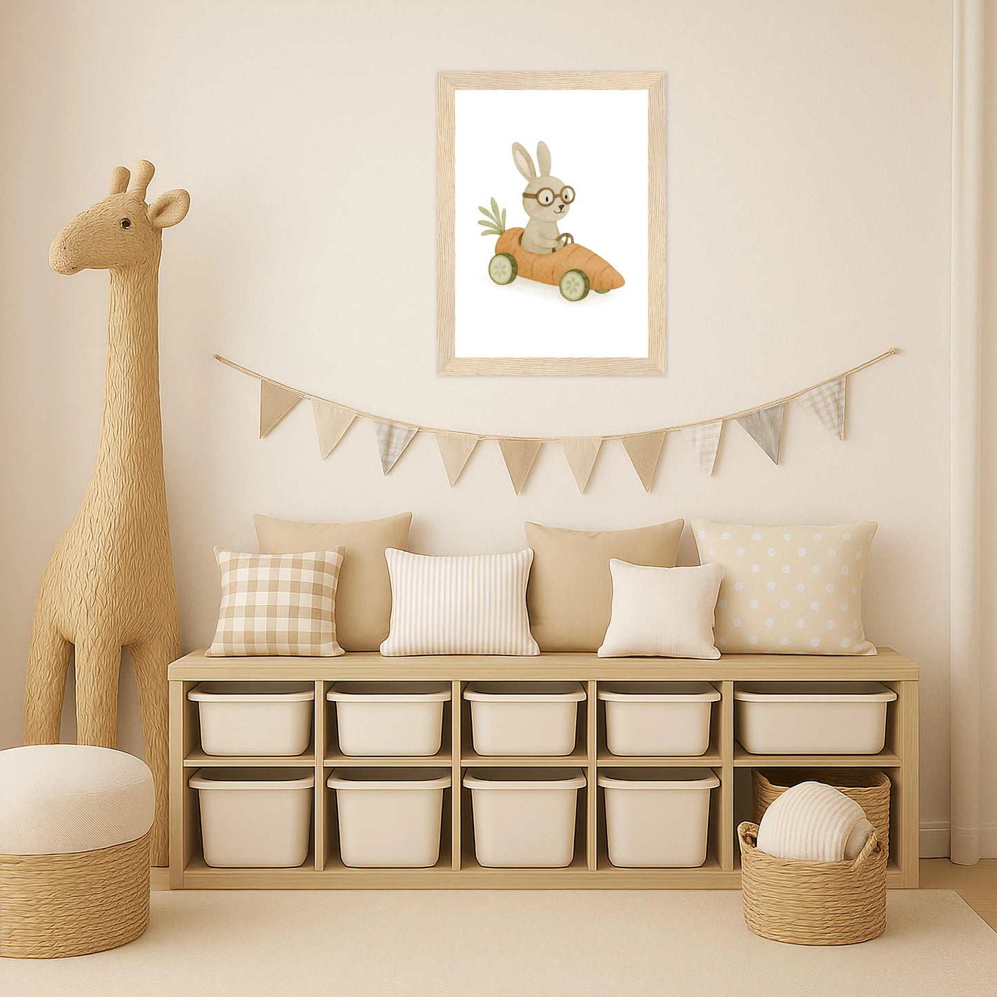 Holly der Hase - Motiv: "Rennmöhre" Poster mit Holzrahmen von tinylearner