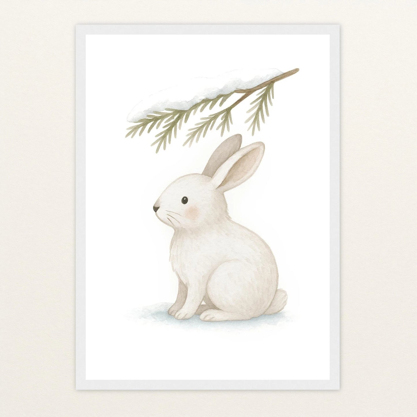 Sina der Schneehase - Motiv: "Nadelzweig" Poster mit Holzrahmen von tinylearner