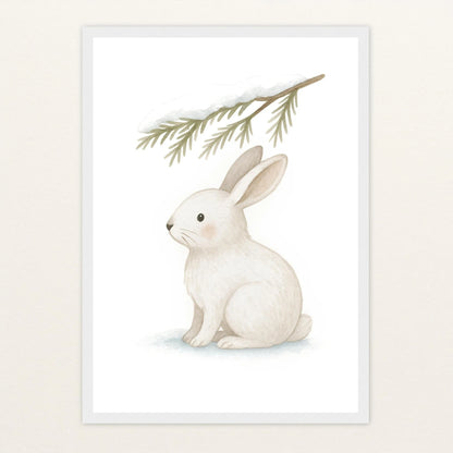Sina der Schneehase - Motiv: "Nadelzweig" Poster mit Holzrahmen von tinylearner