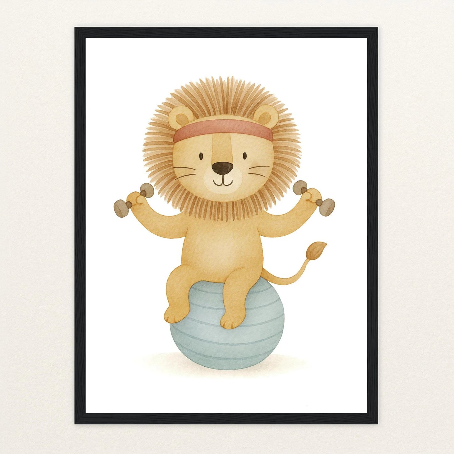 Leo der Löwe - Motiv: "Workout" Poster mit Holzrahmen von tinylearner