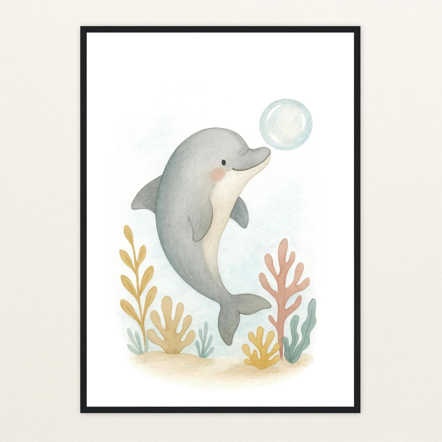 Dora der Delfin - Motiv: "Luftblase" Poster mit Holzrahmen von tinylearner