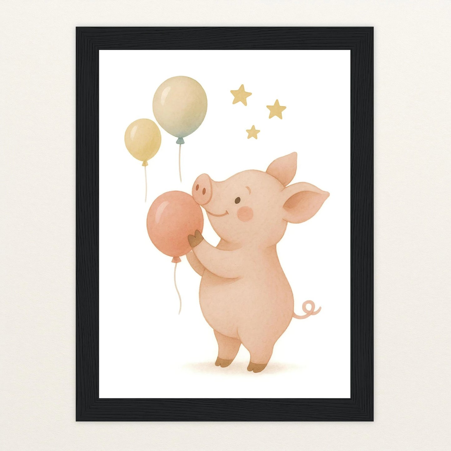 Susi das Schwein - Motiv: "Ballons" Poster mit Holzrahmen von tinylearner