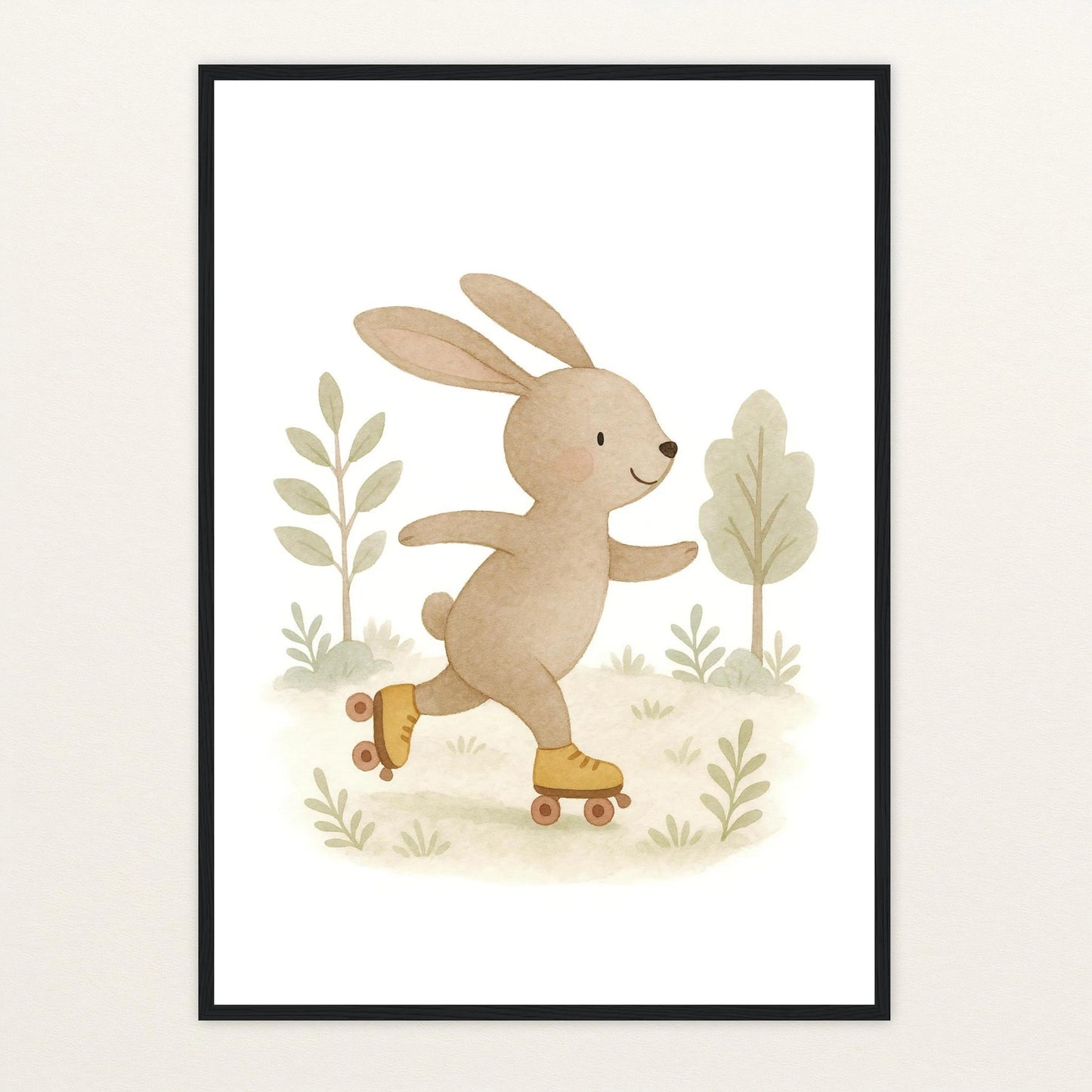 Holly der Hase - Motiv: "Rollschuhe" Poster mit Holzrahmen von tinylearner