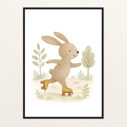 Holly der Hase - Motiv: "Rollschuhe" Poster mit Holzrahmen von tinylearner