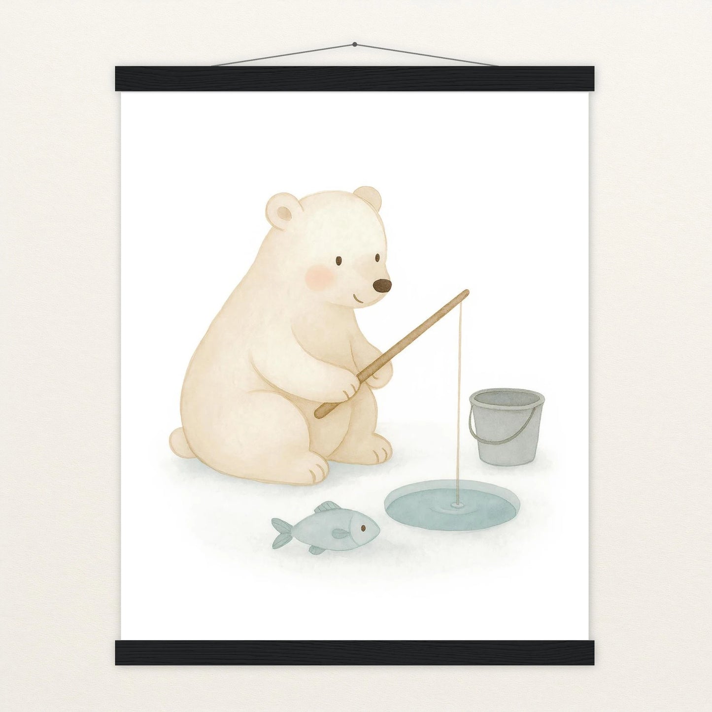 Pummel der Polarbär - Motiv: "Angeln" Poster mit Leisten von tinylearner