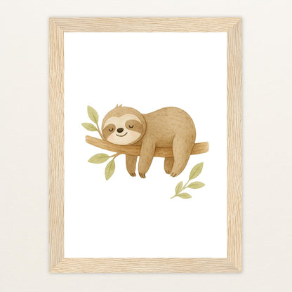 Fred das Faultier Poster mit Holzrahmen von tinylearner