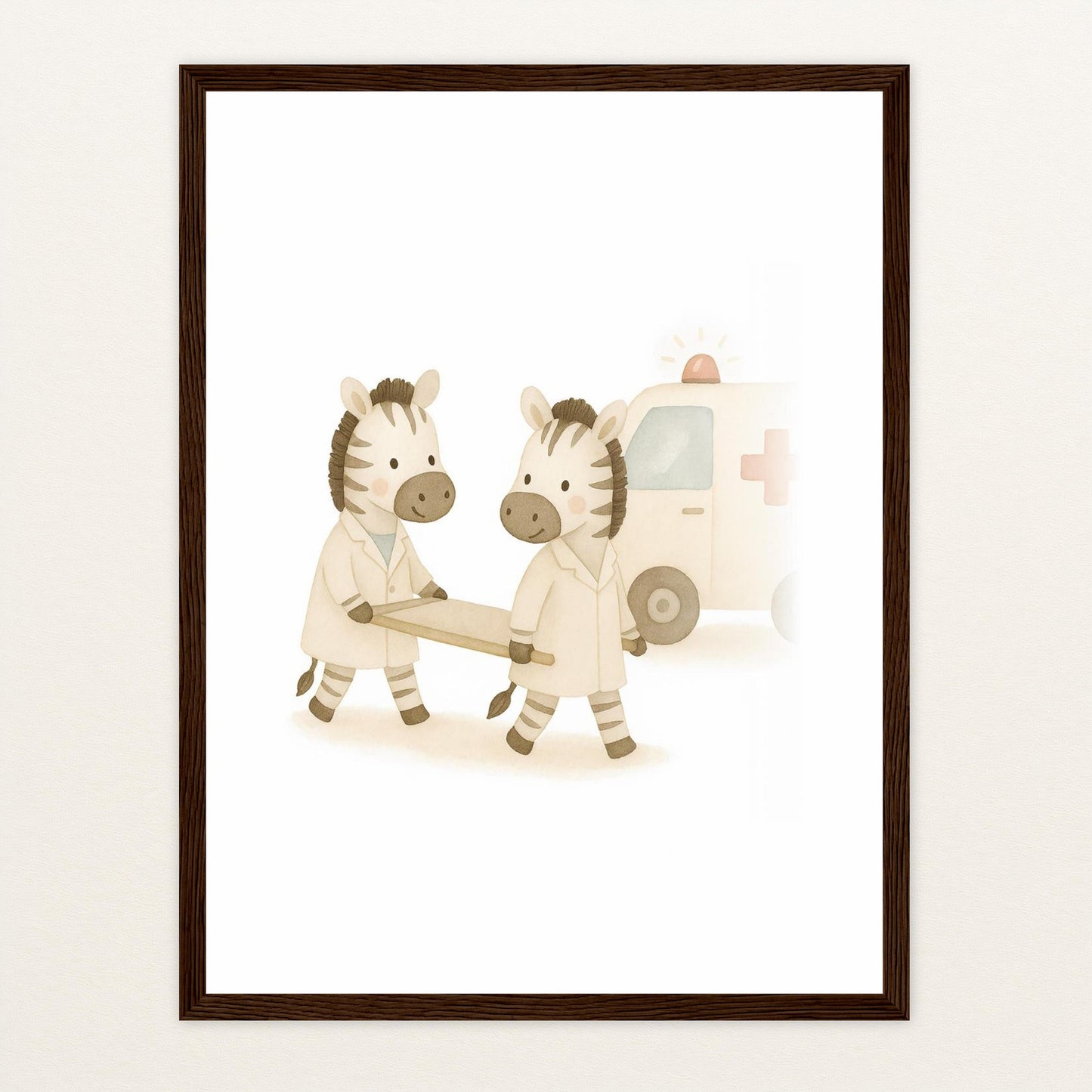 Zinni das Zebra - Motiv: "Krankenwagen" Poster mit Holzrahmen von tinylearner
