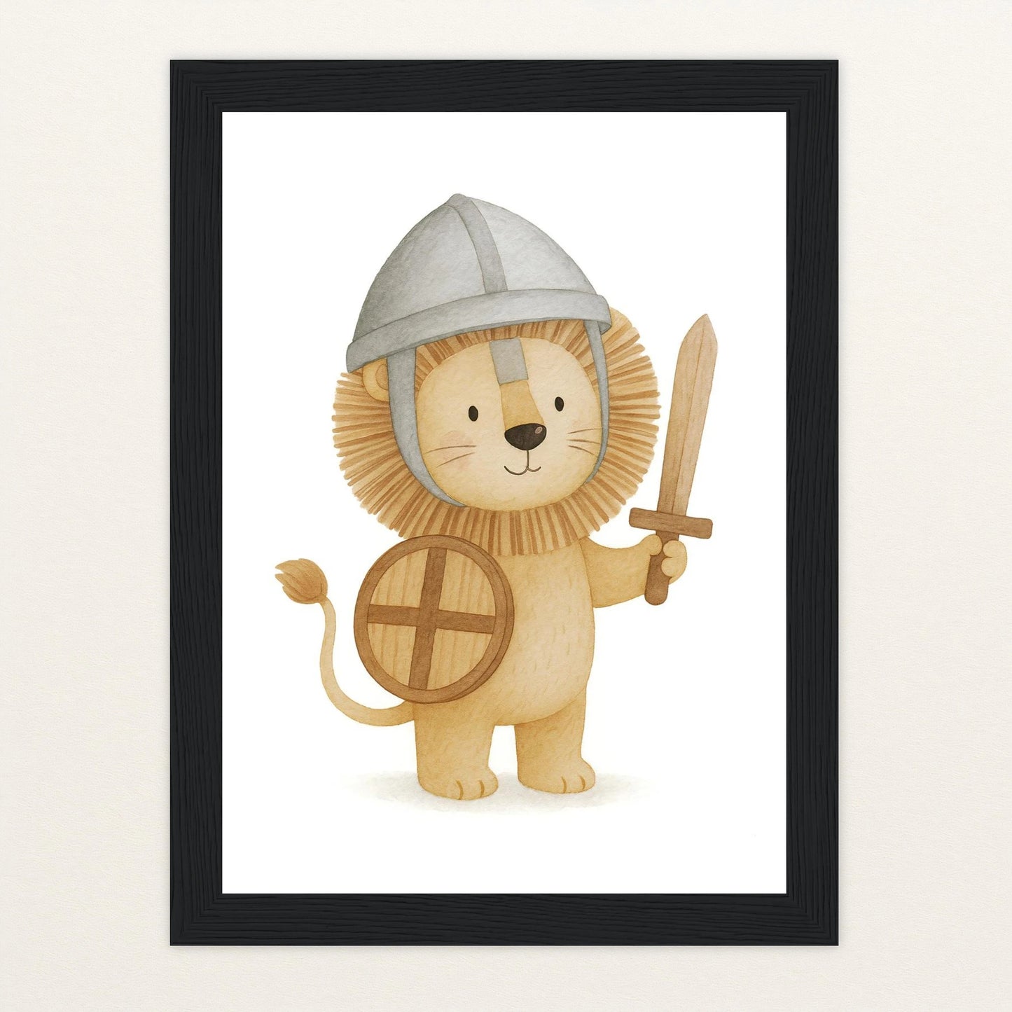 Leo der Löwe - Motiv: "Ritter" Poster mit Holzrahmen von tinylearner