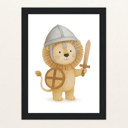Leo der Löwe - Motiv: "Ritter" Poster mit Holzrahmen von tinylearner