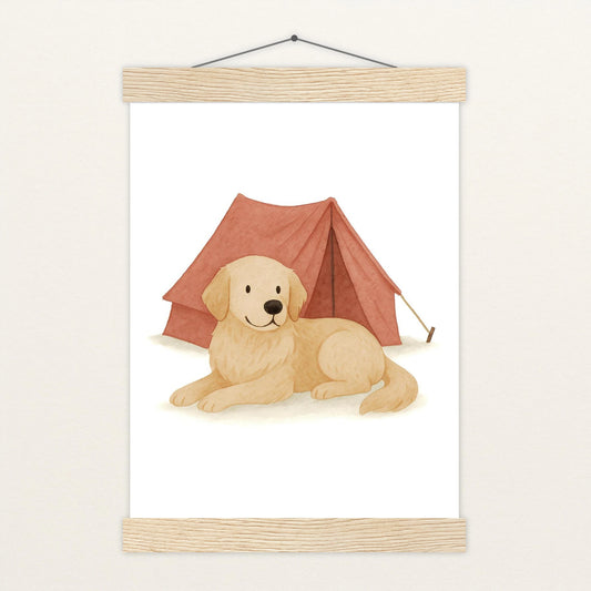 Hugo der Hund - Motiv: "Zelt" Poster mit Leisten von tinylearner