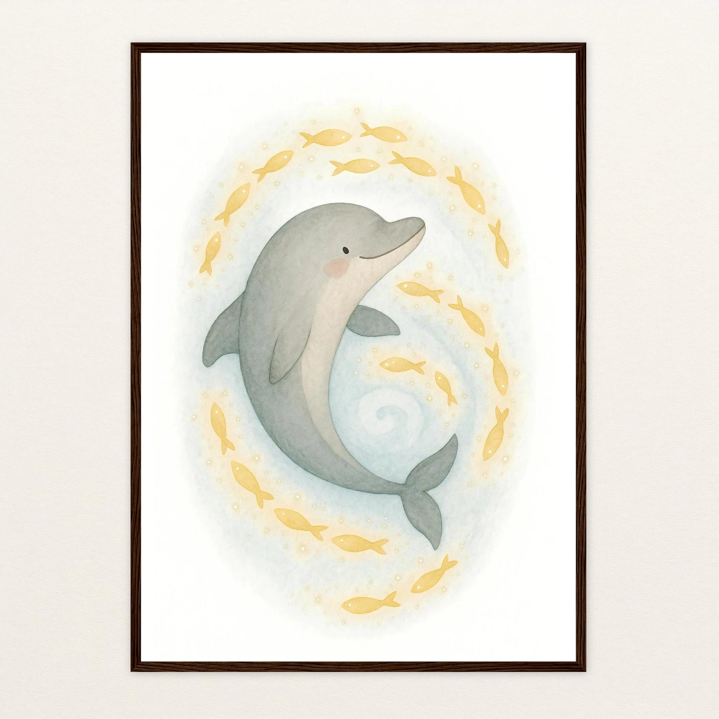 Dora der Delfin - Motiv: "Leuchtfische" Poster mit Holzrahmen von tinylearner