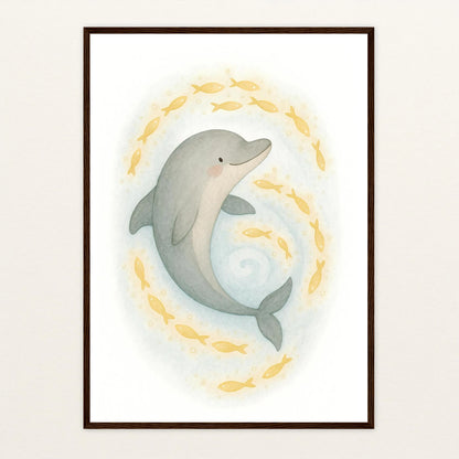 Dora der Delfin - Motiv: "Leuchtfische" Poster mit Holzrahmen von tinylearner