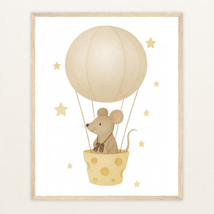 Mimi die Maus - Motiv: "Heißluftballon" Poster mit Holzrahmen von tinylearner