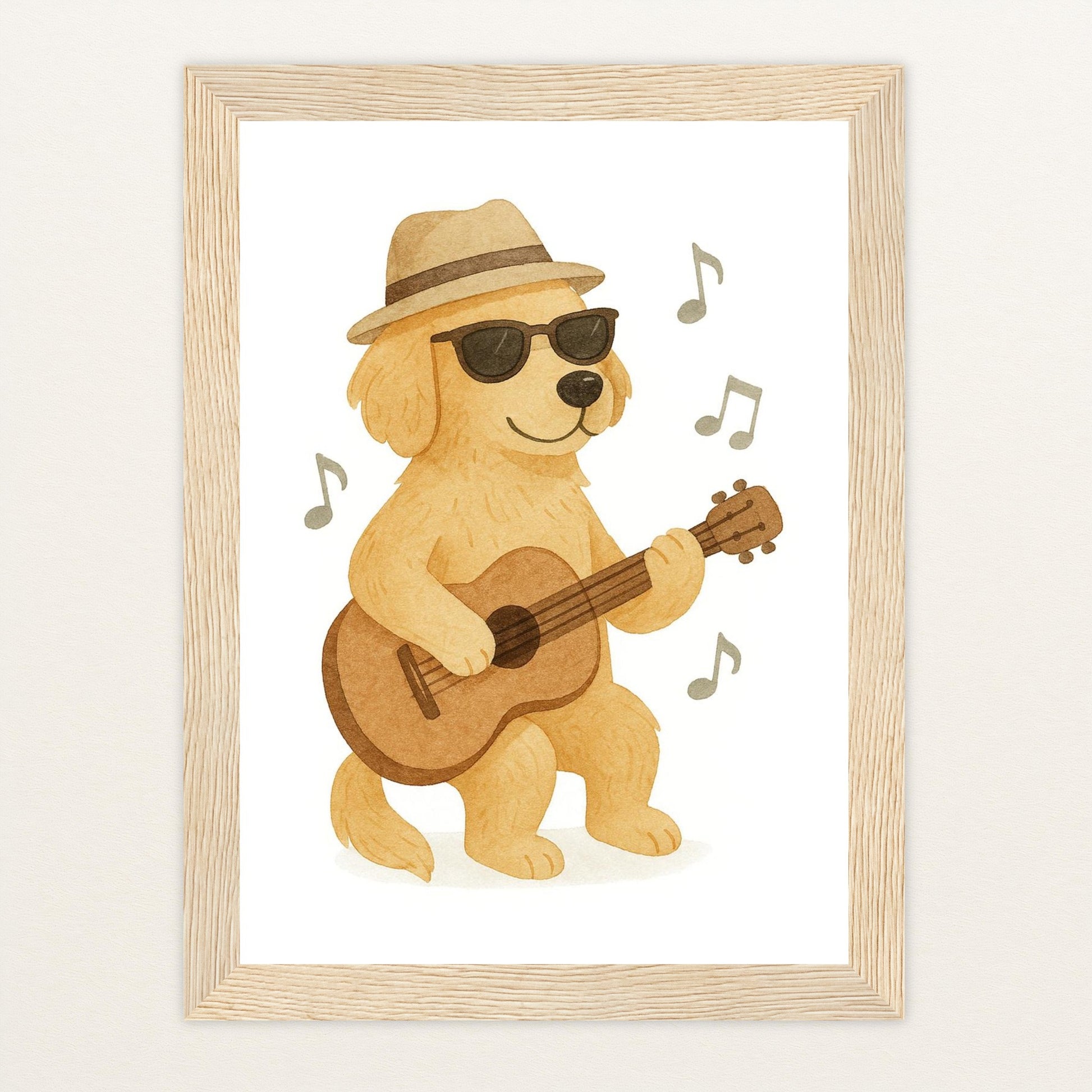 Hugo der Hund - Motiv: "Gitarre" Poster mit Holzrahmen von tinylearner