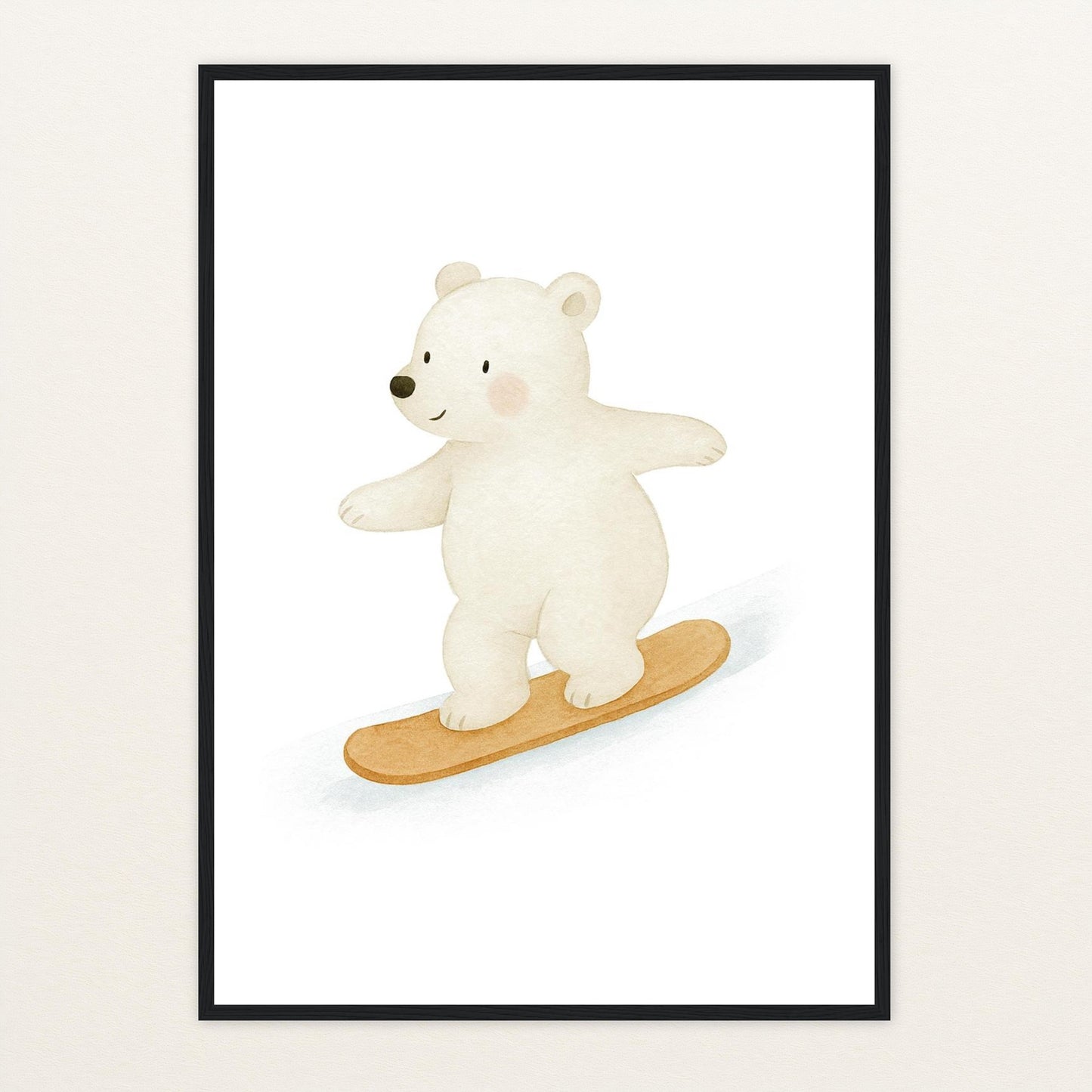 Pummel der Polarbär - Motiv: "Snowboard" Poster mit Holzrahmen von tinylearner