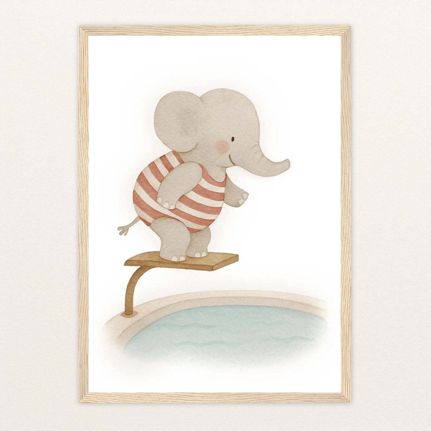 Emil der Elefant - Motiv: "Pool" Poster mit Holzrahmen von tinylearner