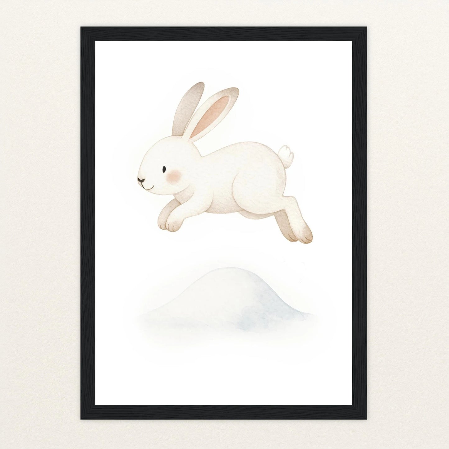 Sina der Schneehase - Motiv: "Schneehügel" Poster mit Holzrahmen von tinylearner