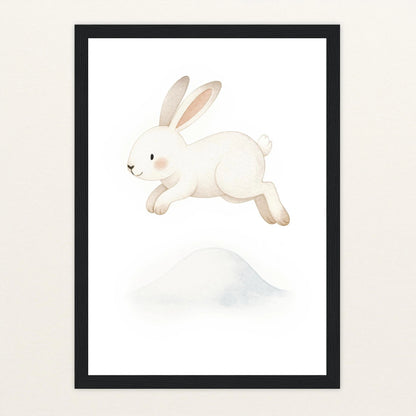 Sina der Schneehase - Motiv: "Schneehügel" Poster mit Holzrahmen von tinylearner