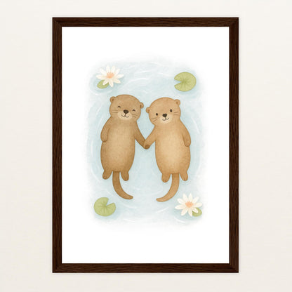 Otti der Otter Poster mit Holzrahmen von tinylearner