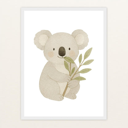Kori der Koala - Motiv: "Eukalyptus" Poster mit Holzrahmen von tinylearner