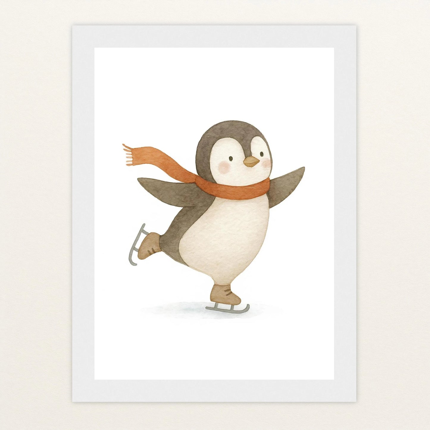 Pia der Pinguin - Motiv: "Eislaufen" Poster mit Holzrahmen von tinylearner